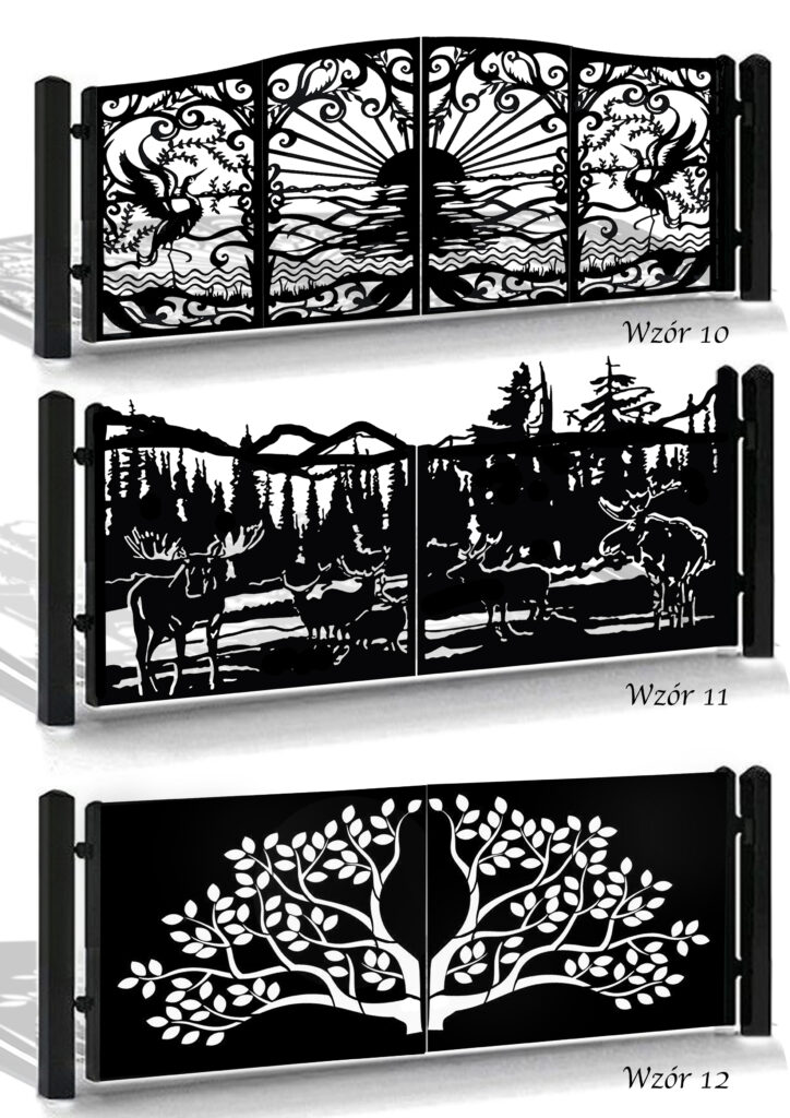 Katalog inspiracji: nowoczesne bramy skrzydłowe i uchylne CNC z artystycznym motywem czapli, wschodu słońca nad górami oraz jeleni w lesie, luksusowe ogrodzenie laserowe dla Twojego domu, precyzyjne wzornictwo metalowe na wymiar, Scenic Landscape Gate, Metal Art Design, Flügeltor Gebirgslandschaft, Designerzaun mit Reiher.