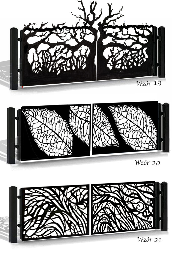 Nowoczesne wzory bram skrzydłowych CNC z motywem mrocznego drzewa, artystyczne panele wycinane laserem na wymiar, wzornik metalowych ogrodzeń dekoracyjnych, Dark Tree Gate Design, Laser Cut Panels, Flügeltor Baumotiv, CNC Zaun Design.