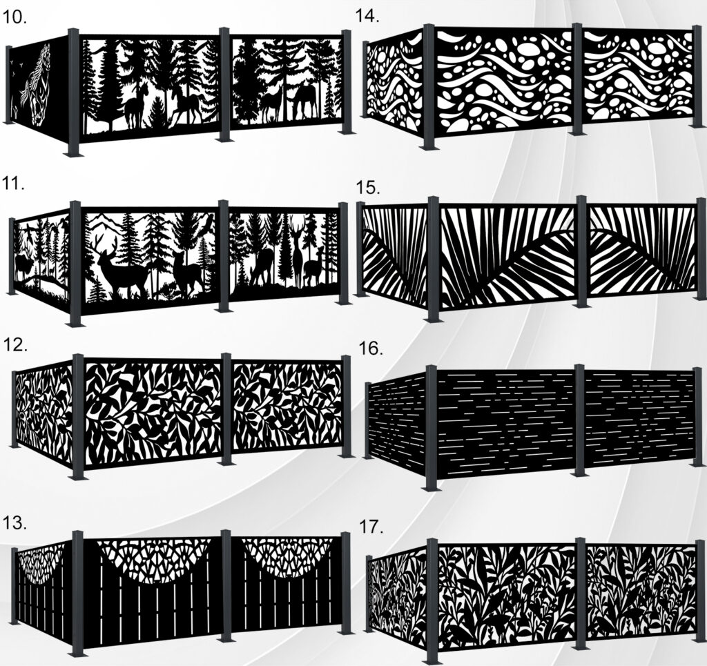Nowoczesna balustrada balkonowa CNC z motywem lasu, wzór konie, jelenie i wilki, dekoracyjny wzornik stalowy do nowoczesnego domu, Forest Balustrade, Horse Design, Balkongeländer mit Tiermotiv, Wald Optik.