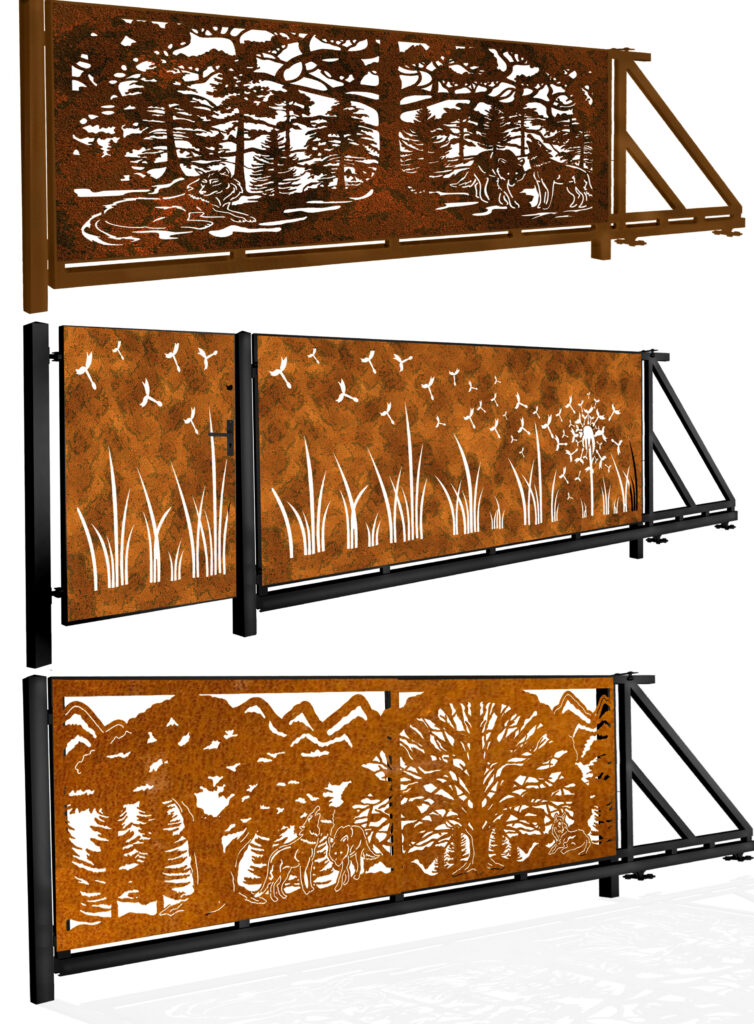 Wzory DXF, vector i SVG bram przesuwnych z motywem wilków i dmuchawca, nowoczesny ogród i dom, metal, malowanie proszkowe, CNC, laser, plasma, fence, Zaun, modern garden